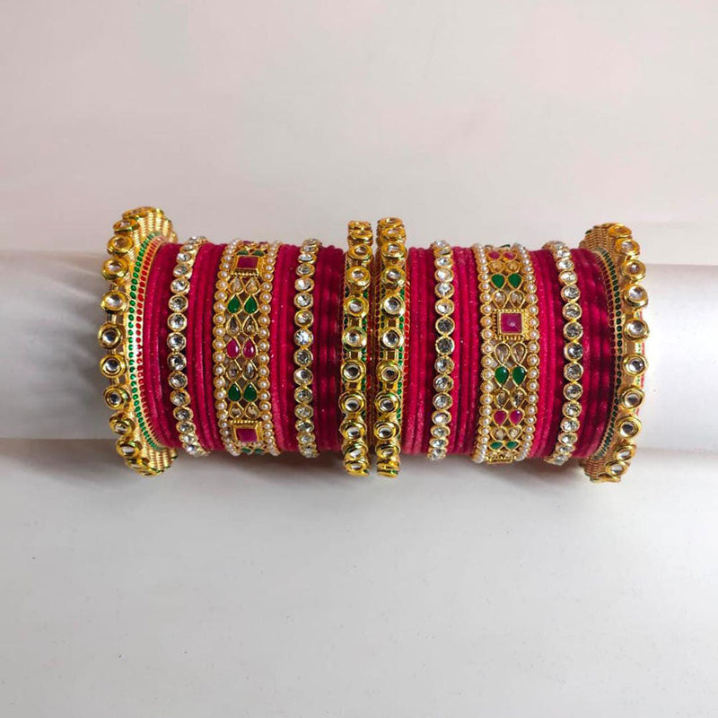 Pooja Bangles Gold Plated Kundan Stone Velvet Bangles Set