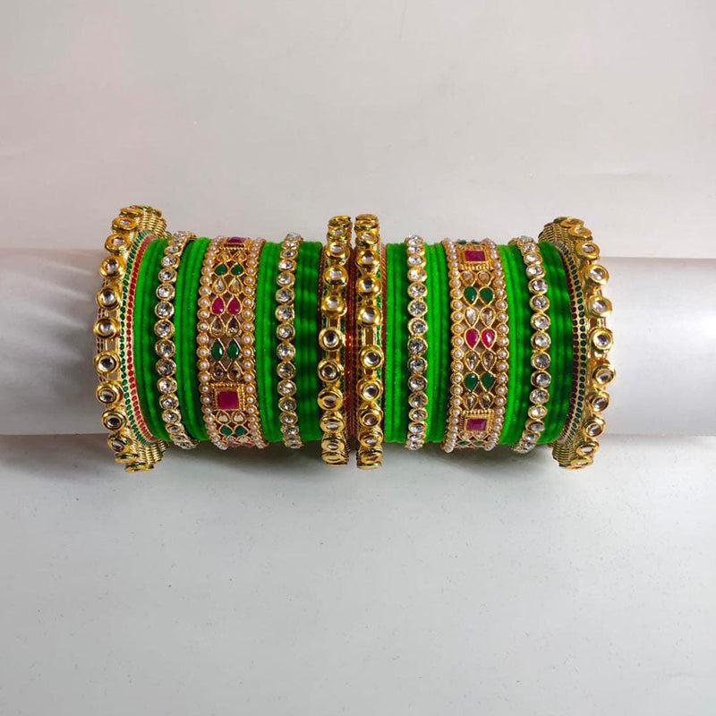 Pooja Bangles Gold Plated Kundan Stone Velvet Bangles Set