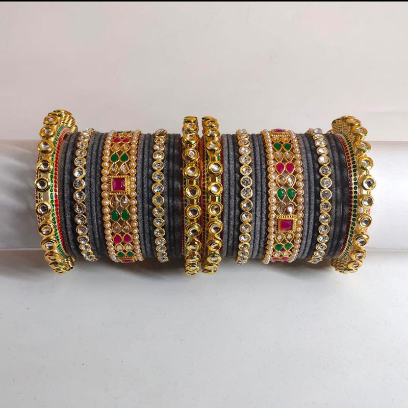 Pooja Bangles Gold Plated Kundan Stone Velvet Bangles Set