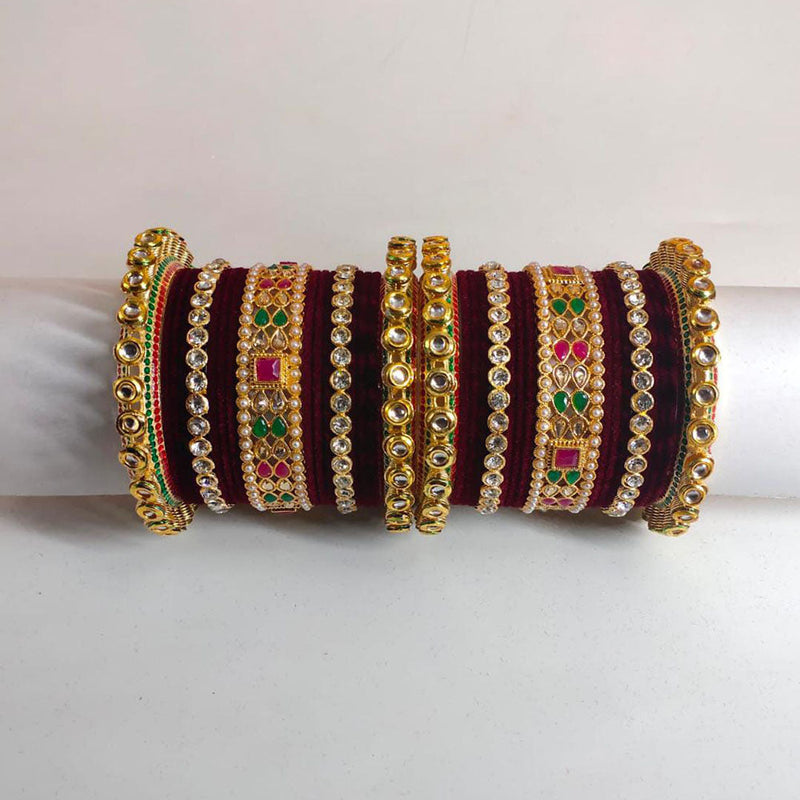 Pooja Bangles Gold Plated Kundan Stone Velvet Bangles Set