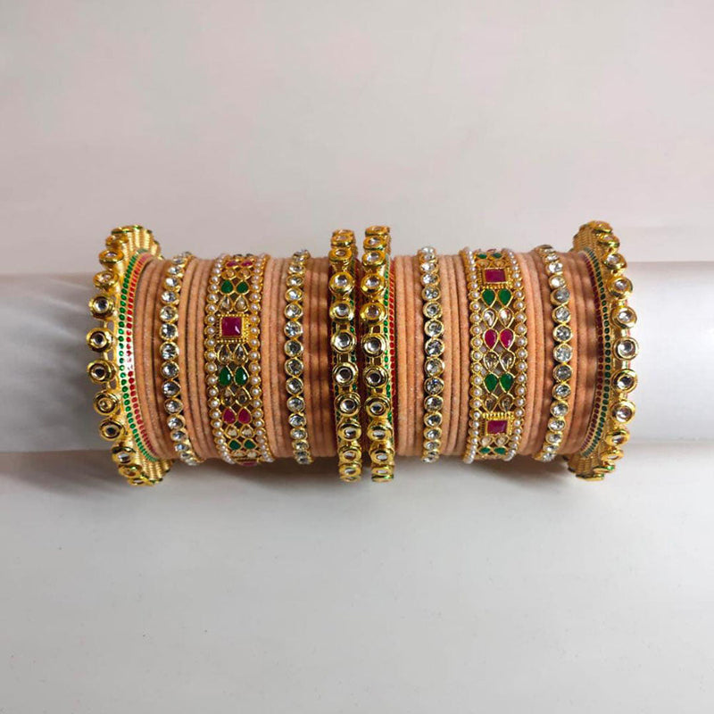 Pooja Bangles Gold Plated Kundan Stone Velvet Bangles Set