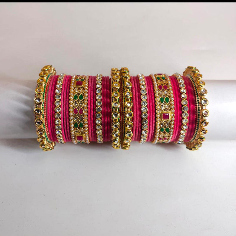 Pooja Bangles Gold Plated Kundan Stone Velvet Bangles Set