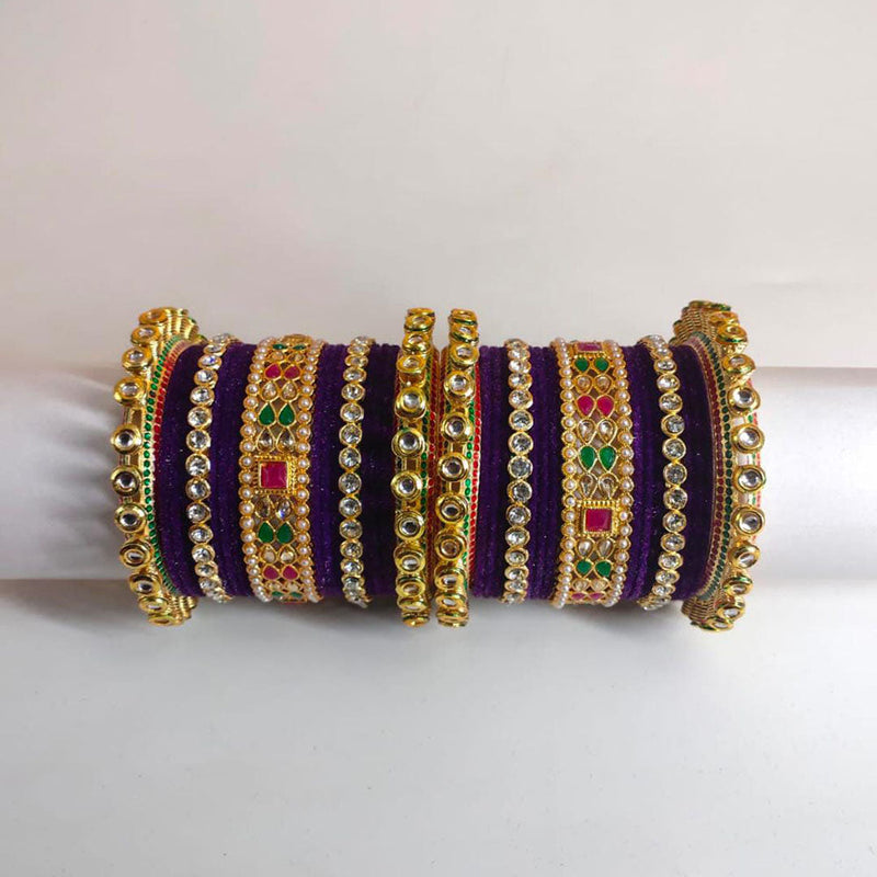 Pooja Bangles Gold Plated Kundan Stone Velvet Bangles Set