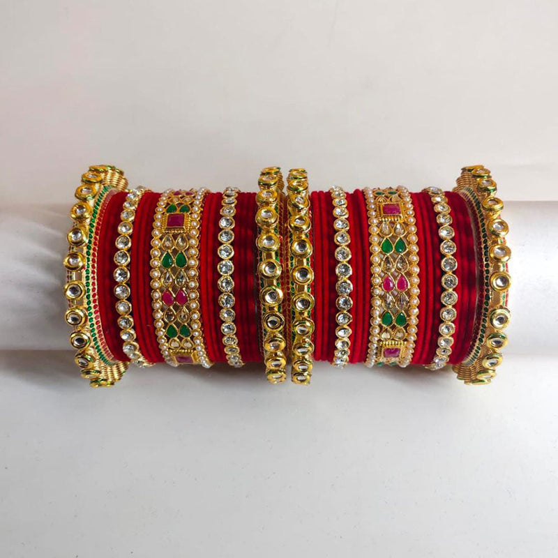 Pooja Bangles Gold Plated Kundan Stone Velvet Bangles Set