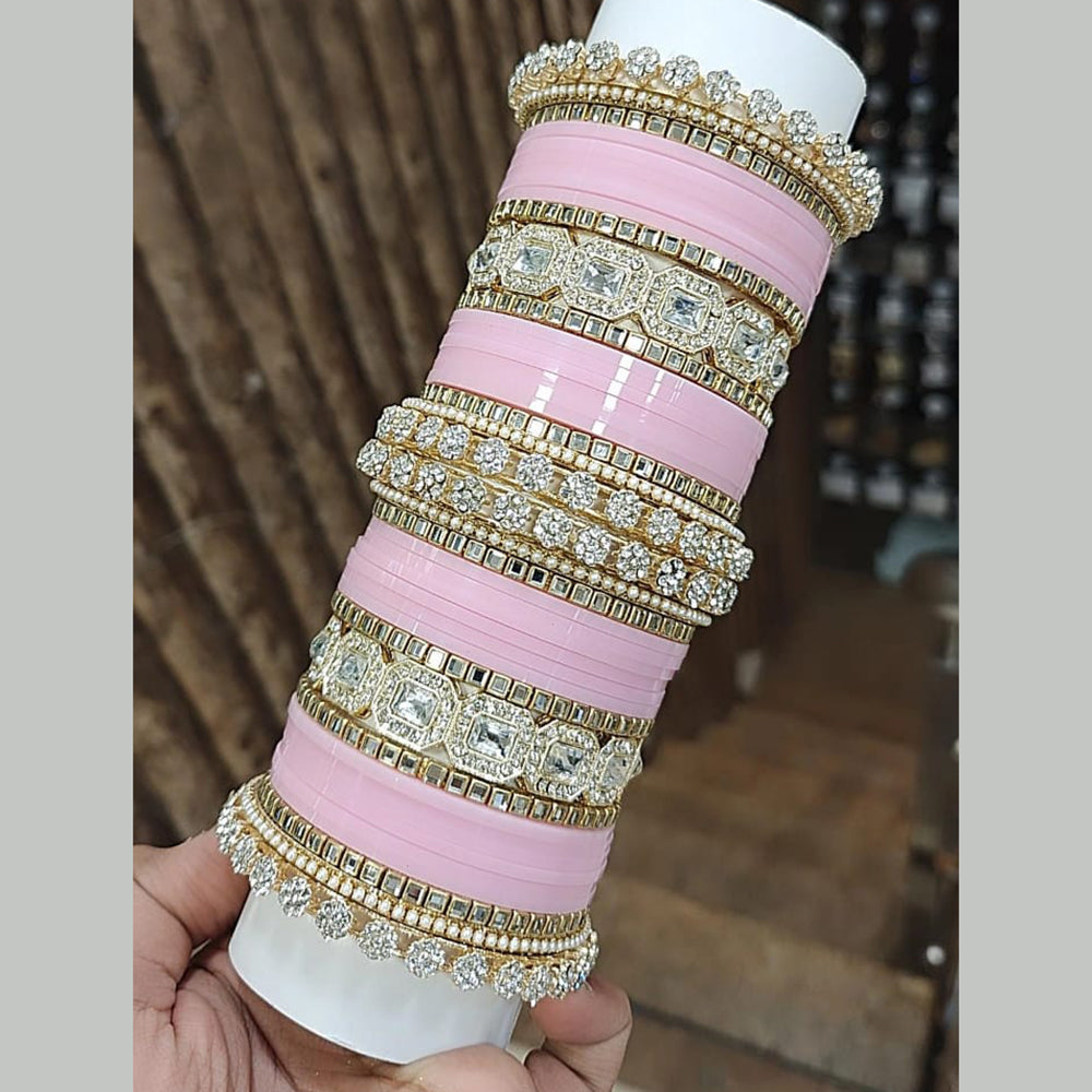 Pooja Bangles Gold Plated Austrian Stone Acrylic Bangles Set