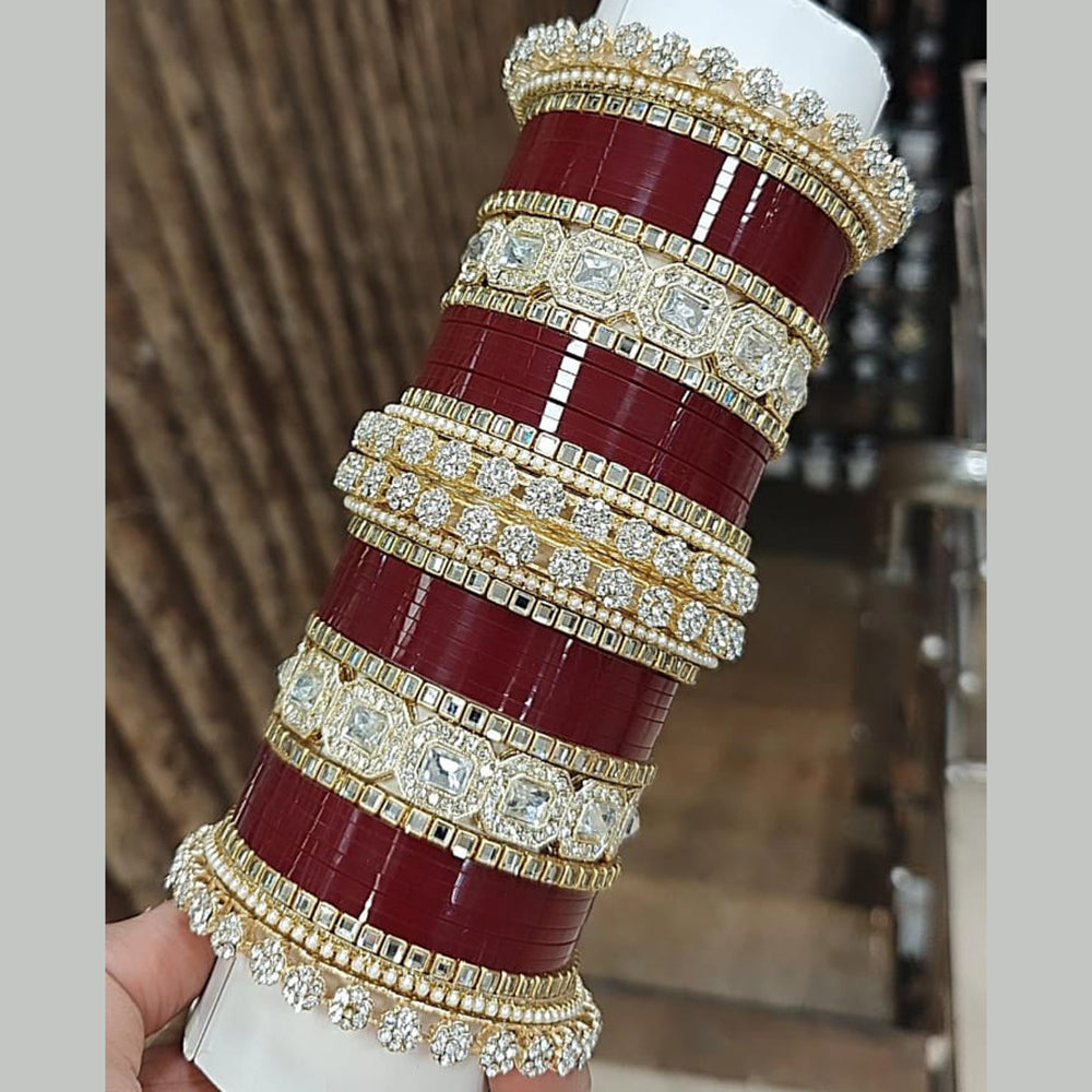 Pooja Bangles Gold Plated Austrian Stone Acrylic Bangles Set