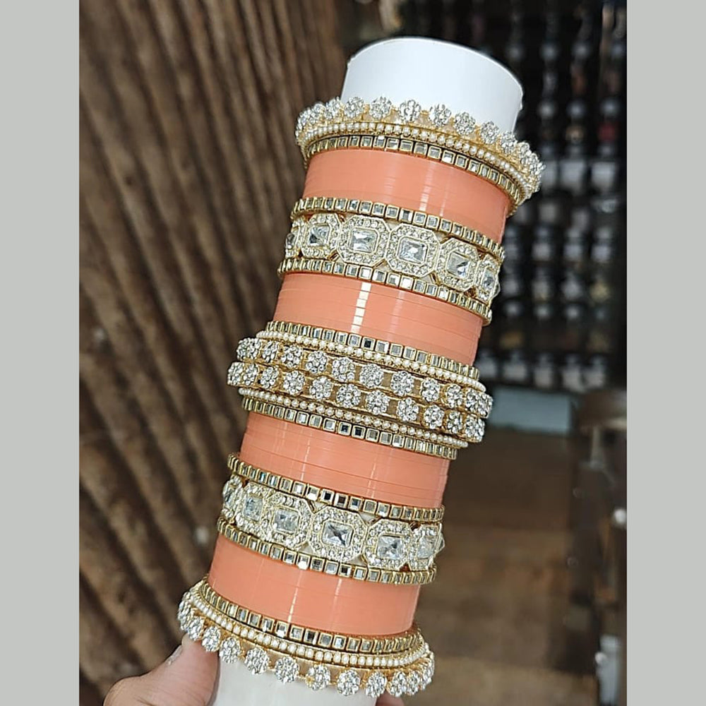 Pooja Bangles Gold Plated Austrian Stone Acrylic Bangles Set