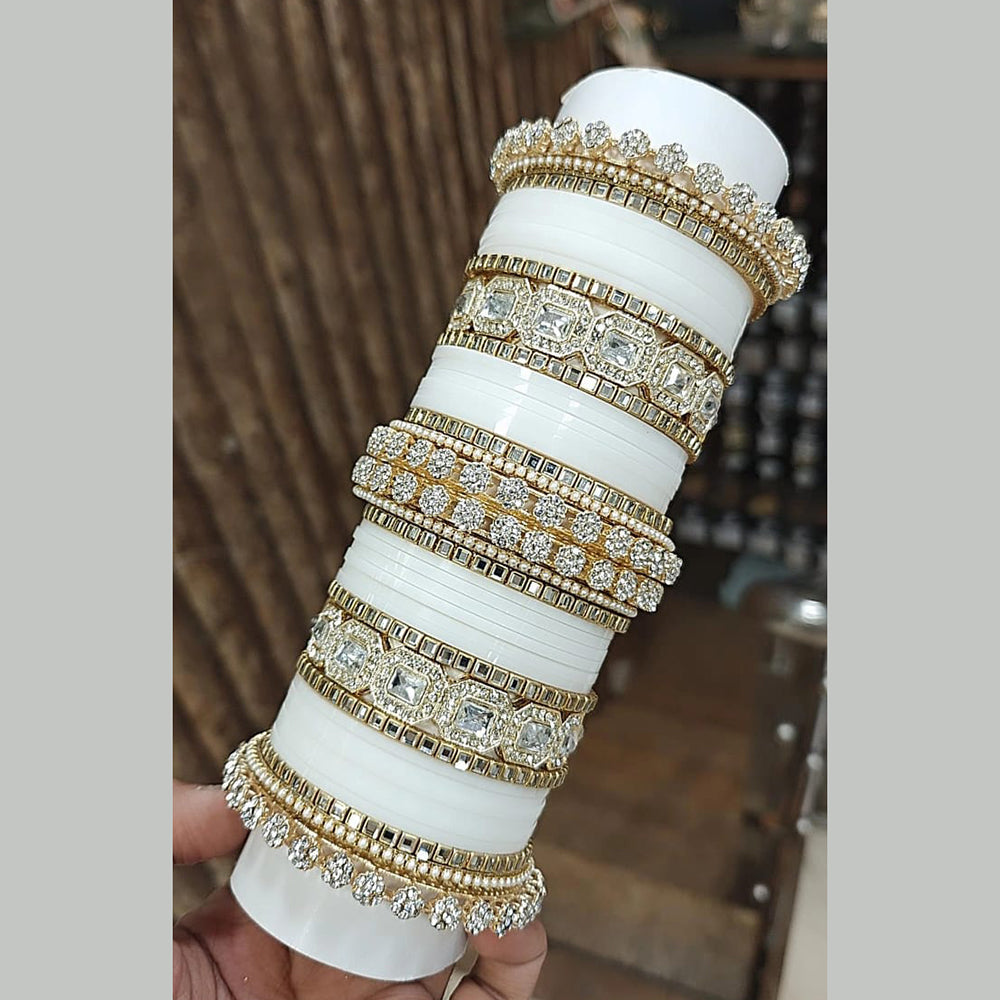 Pooja Bangles Gold Plated Austrian Stone Acrylic Bangles Set