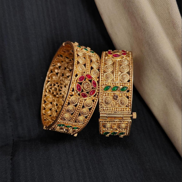 Pooja Bangles Gold Plated Pota Stone Bangle Set