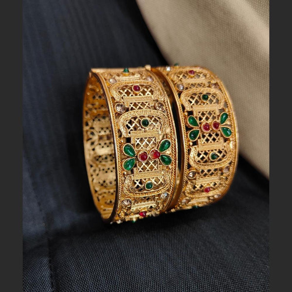 Pooja Bangles Gold Plated Pota Stone Bangle Set