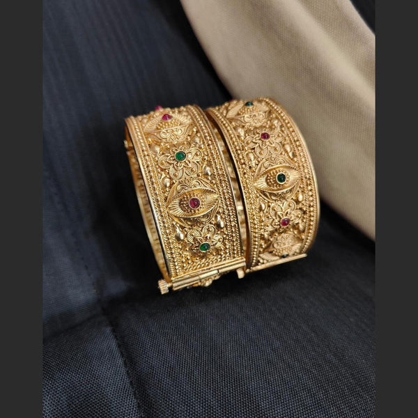 Pooja Bangles Gold Plated Pota Stone Bangle Set