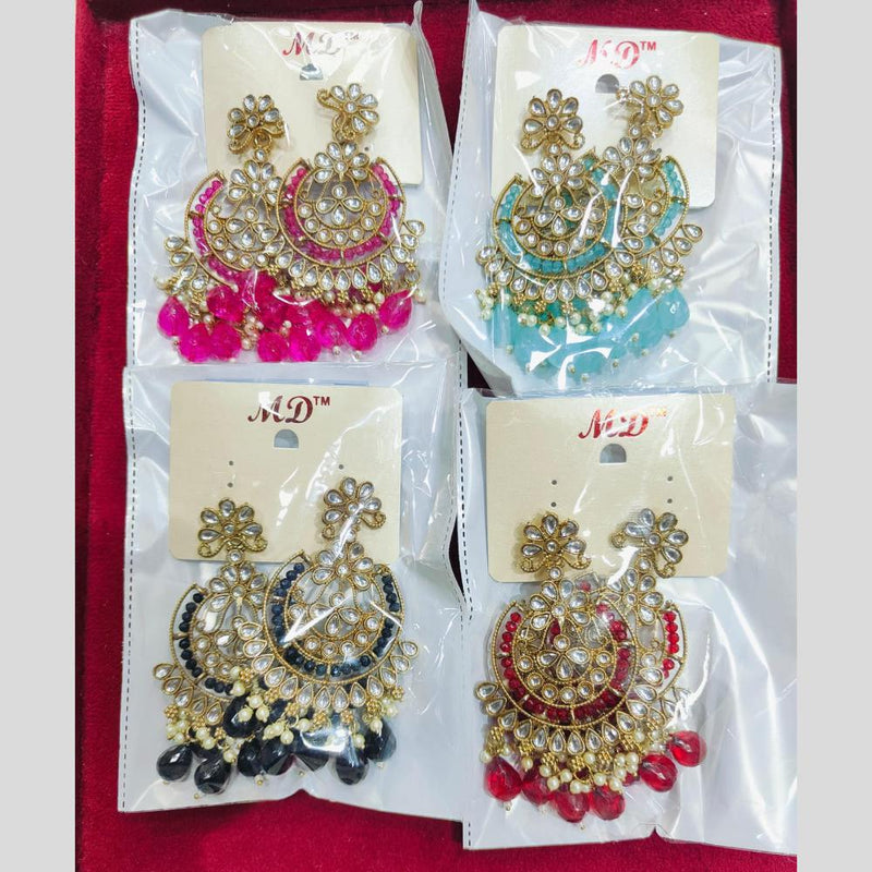 Pooja Bangles Gold Plated  Kundan  And  Beads Dangler Earrings (Assorted Color 1 Piece only)