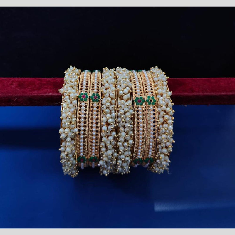 Pooja Bangles Gold Plated Pearls Bangle  Set