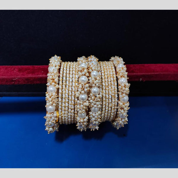 Pooja Bangles Gold Plated Pearls Bangle  Set