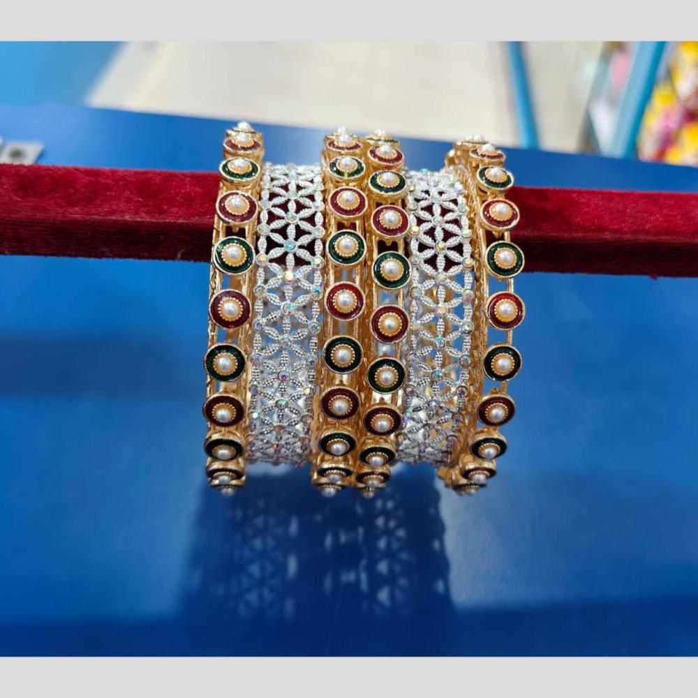 Pooja Bangles  Austrian Stone And  Pearls Bangle  Set