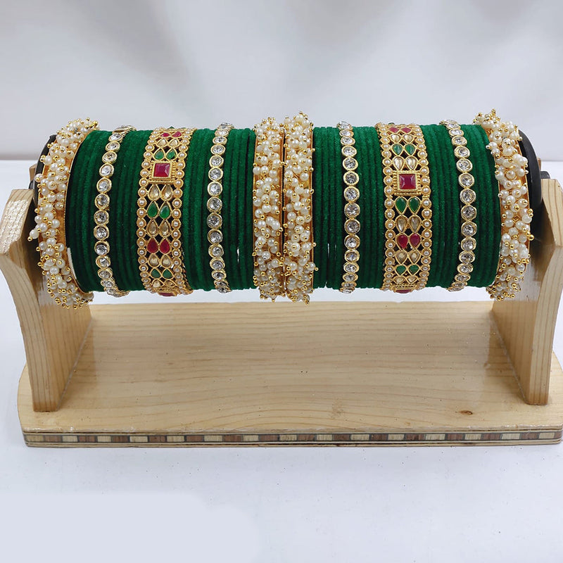 Pooja Bangles Gold Plated Crystal And Austrian Stone Pearls Bangles Set