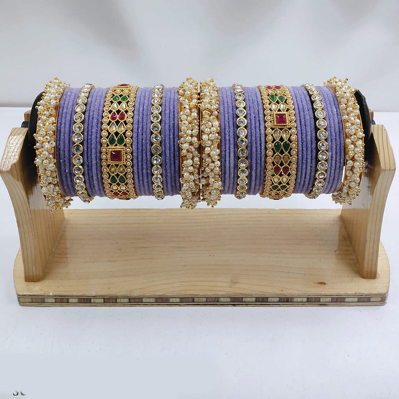 Pooja Bangles Gold Plated Crystal And Austrian Stone Pearls Bangles Set