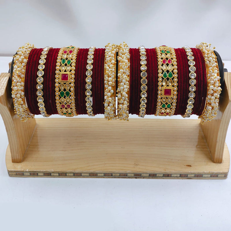 Pooja Bangles Gold Plated Crystal And Austrian Stone Pearls Bangles Set