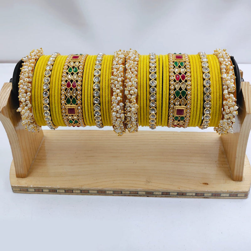 Pooja Bangles Gold Plated Crystal And Austrian Stone Pearls Bangles Set