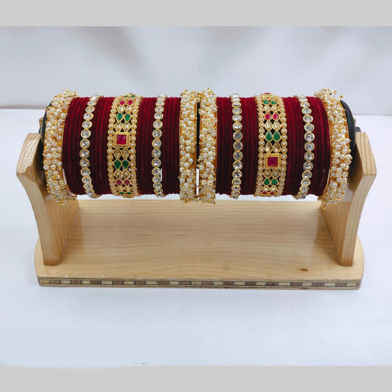 Pooja Bangles Gold Plated Crystal And Austrian Stone Pearls Bangles Set