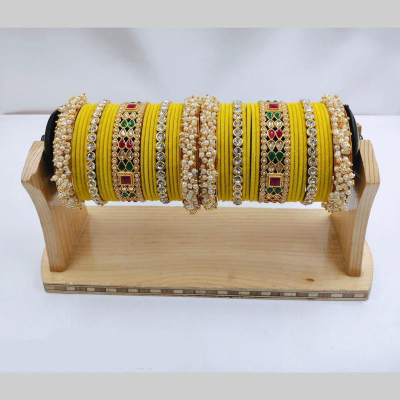 Pooja Bangles Gold Plated Crystal And Austrian Stone Pearls Bangles Set