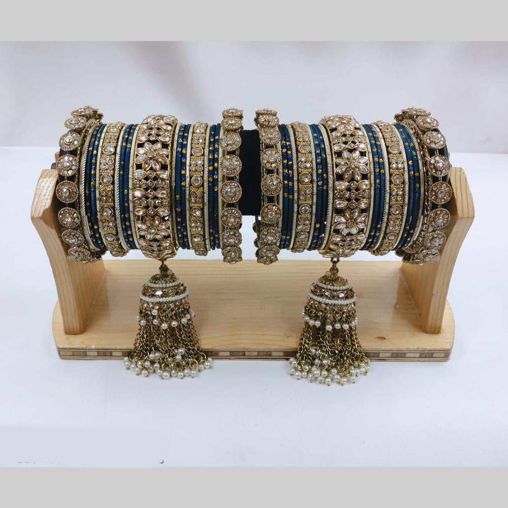 Pooja Bangles Gold Plated Crystal And Austrian Stone Pearls Bangles Set