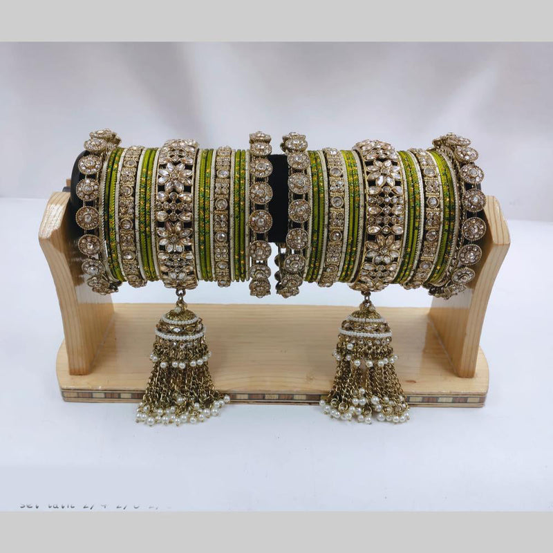 Pooja Bangles Gold Plated Crystal And Austrian Stone Pearls Bangles Set