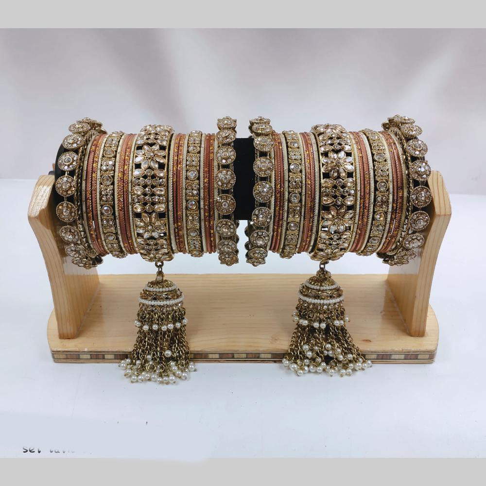 Pooja Bangles Gold Plated Crystal And Austrian Stone Pearls Bangles Set