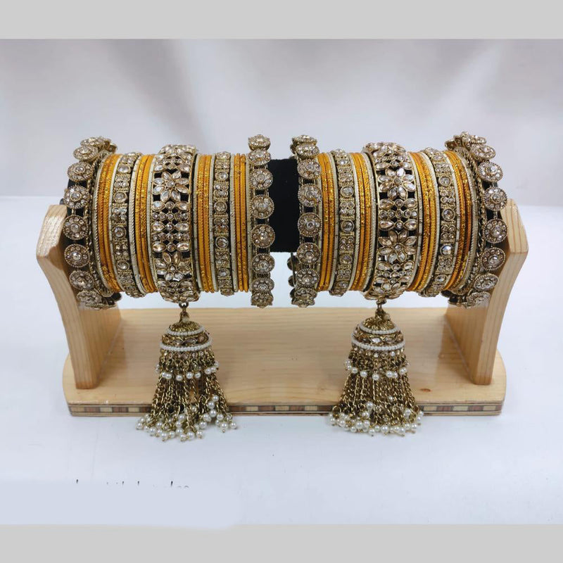 Pooja Bangles Gold Plated Crystal And Austrian Stone Pearls Bangles Set