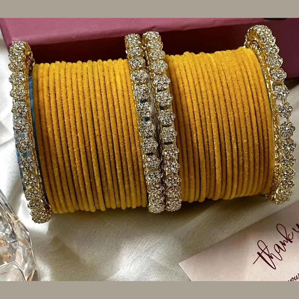 Pooja Bangles Gold Plated Austrian Stone And Velvet Bangles Set