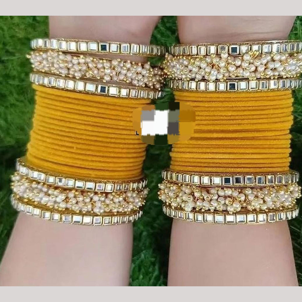 Pooja Bangles Gold Plated Mirror  And Velvet Bangles Set