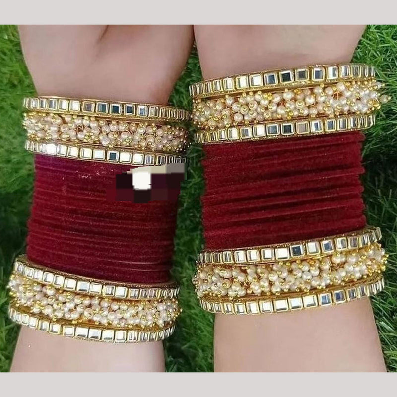 Pooja Bangles Gold Plated Mirror  And Velvet Bangles Set