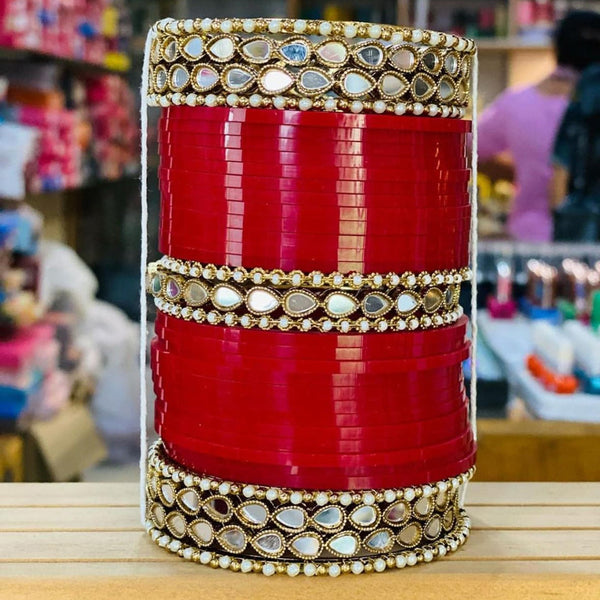 Pooja Bangles Gold Plated Mirror And Pearls Bangles Set