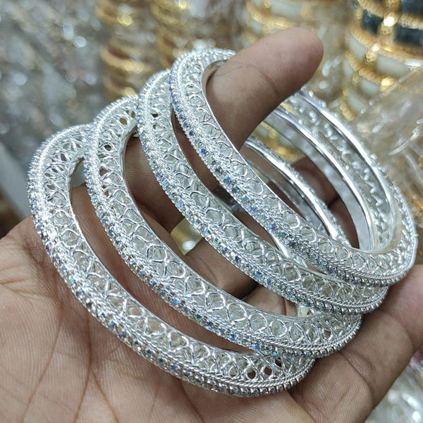 Pooja Bangles Silver Plated Austrian Stone Bangles Set