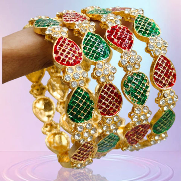 Pooja Bangles Gold Plated Austrian Stone Meenakari Bangle Set