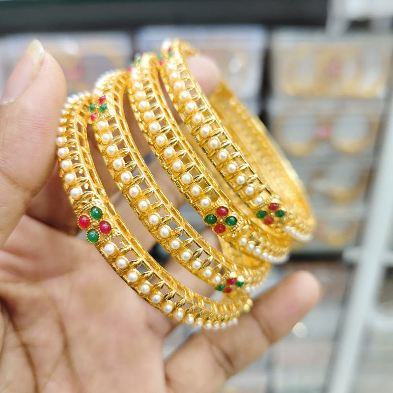 Pooja Bangles Gold Plated Pota Stone And Pearls Bangle Set