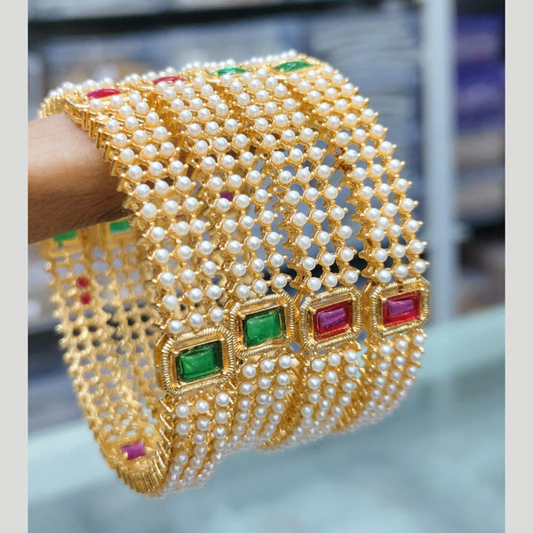 Pooja Bangles Gold Plated Crystal Stone And Pearls Bangle Set