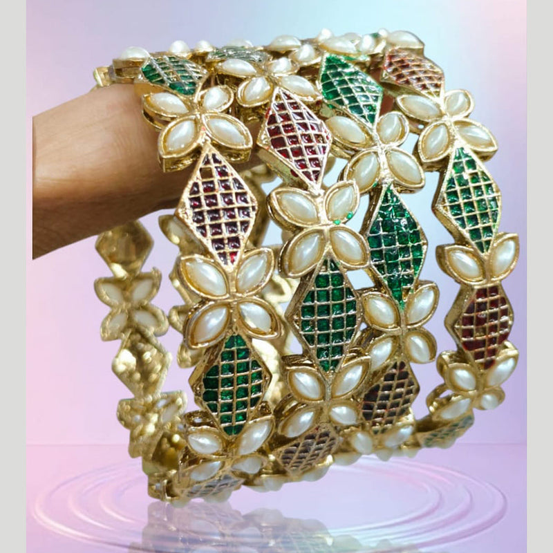 Pooja Bangles Gold Plated Pearls Meenakari  Bangle Set