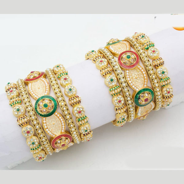 Pooja Bangles Gold Plated Pota Stone And Pearls Bangle Set