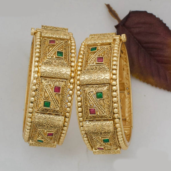 Pooja Bangles Gold Plated Pota Stone Openable Bangle Set