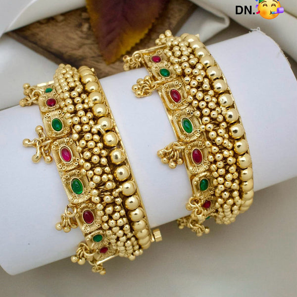 Pooja Bangles Gold Plated Pota Stone Openable Bangle Set