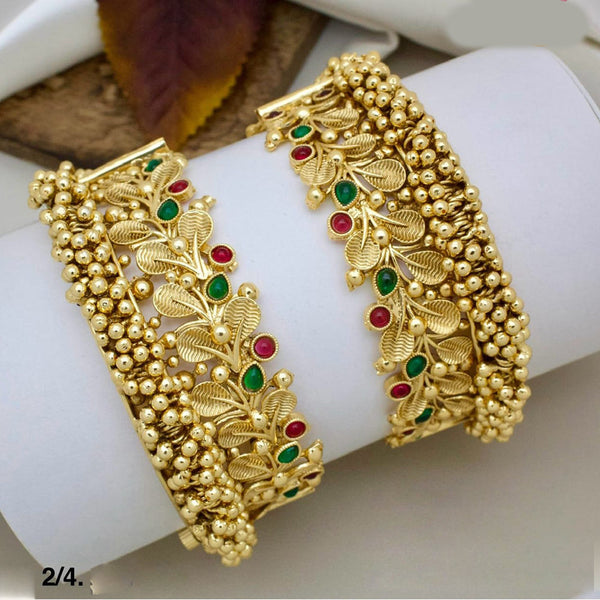 Pooja Bangles Gold Plated Pota Stone Openable Bangle Set