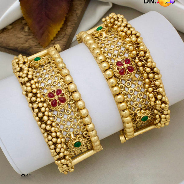 Pooja Bangles Gold Plated Pota Stone Openable Bangle Set