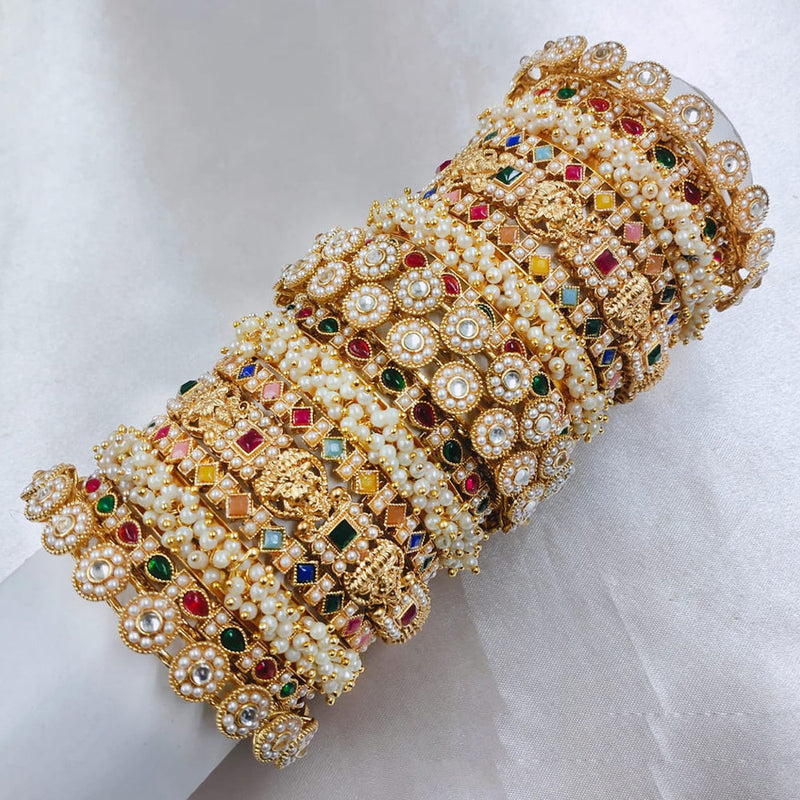 Pooja Bangles Gold Plated Pota Stone And Pearls  Bangle Set