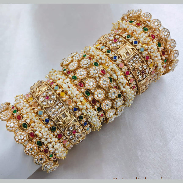 Pooja Bangles Gold Plated Pota Stone And Pearls  Bangle Set