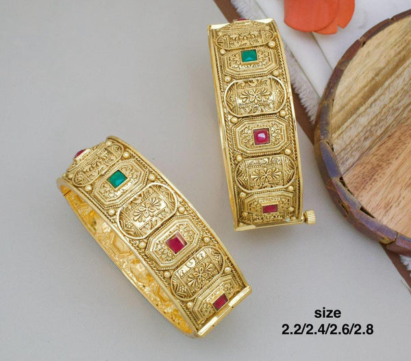 Pooja Bangles Gold Plated Pota Stone Openable Bangle Set