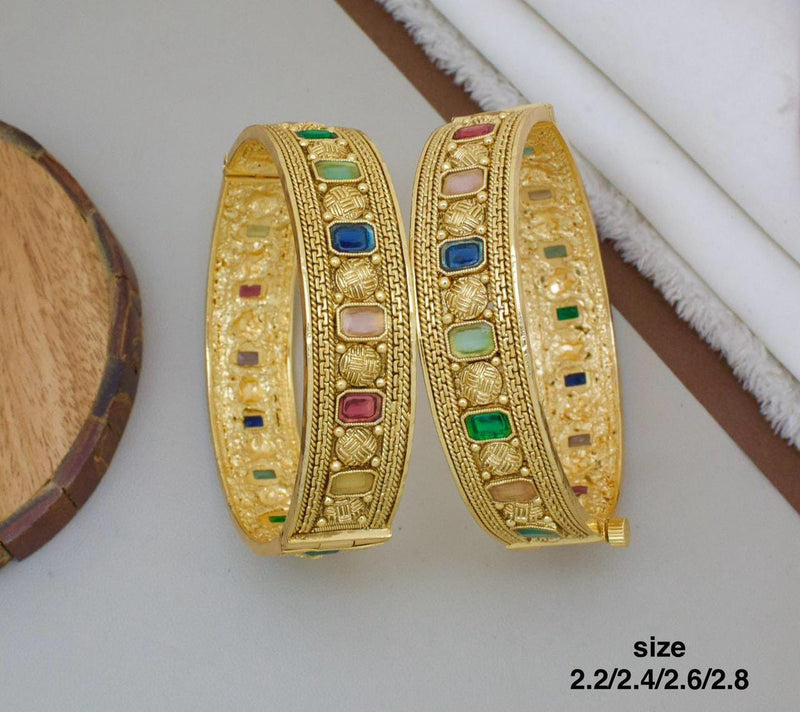 Pooja Bangles Gold Plated Pota Stone Openable Bangle Set