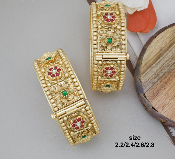 Pooja Bangles Gold Plated Pota Stone Openable Bangle Set