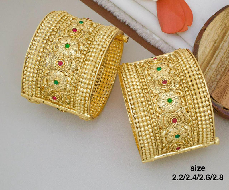 Pooja Bangles Gold Plated Pota Stone Openable Bangle Set