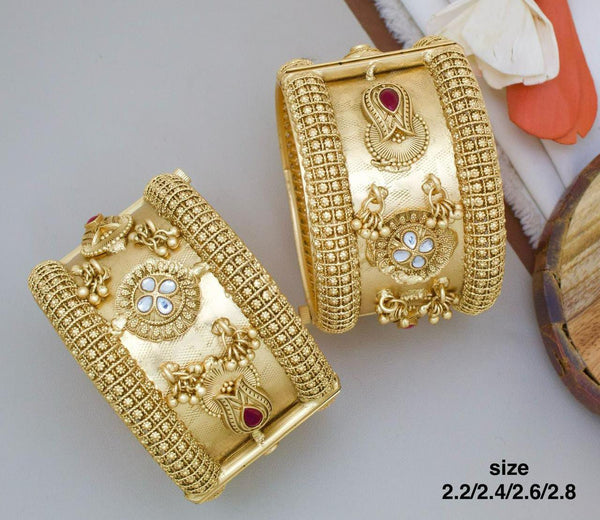 Pooja Bangles Gold Plated Pota Stone Openable Bangle Set